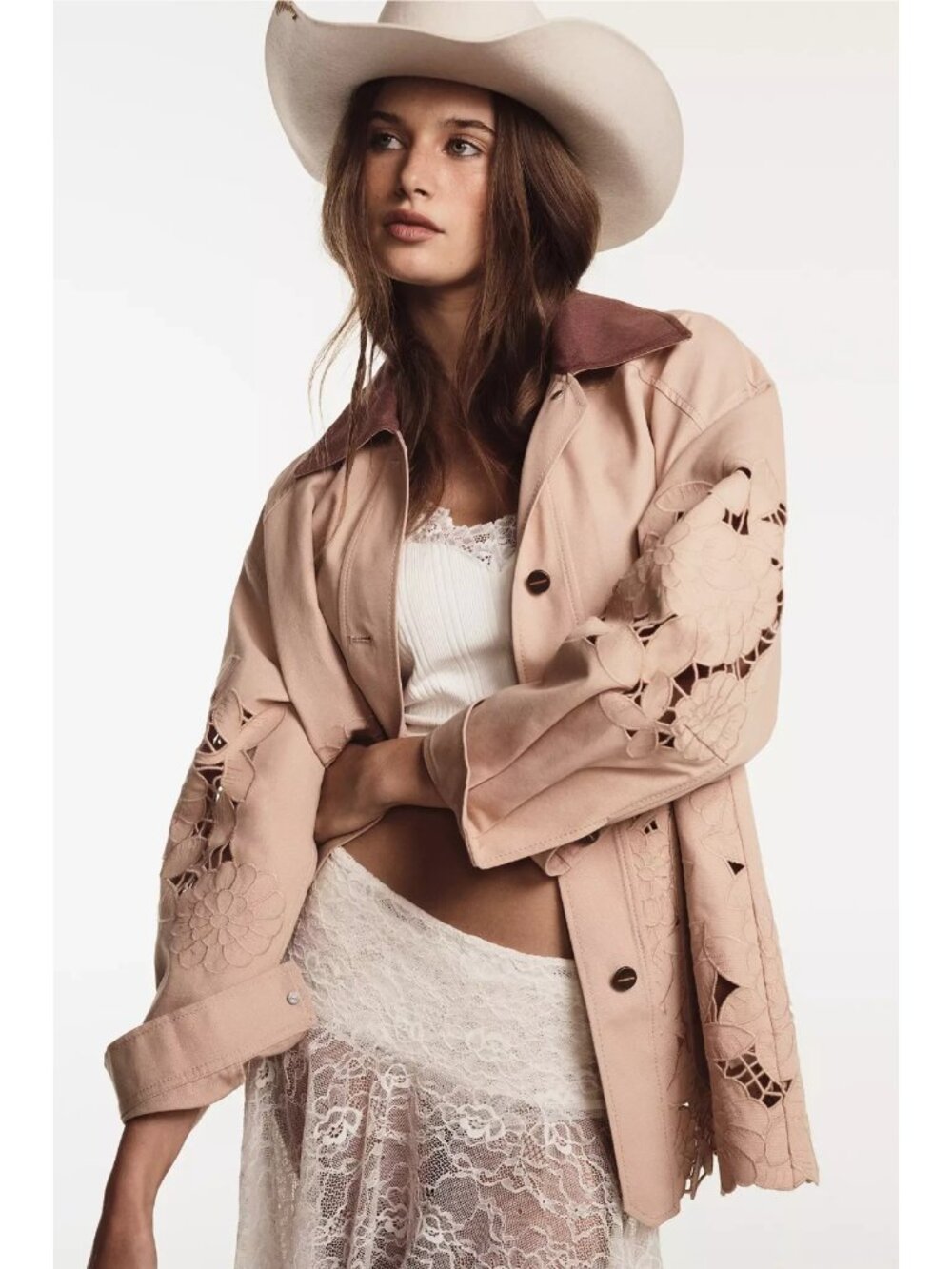 By Anthropologie Cotton Floral Cutwork Barn Jacket XS OVERSIZED